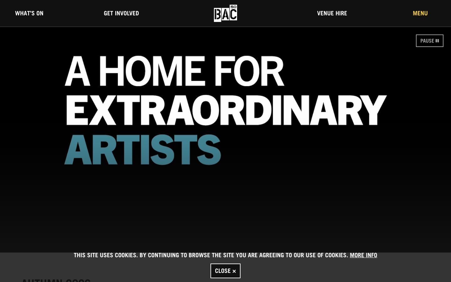 Homepage screenshot of Battersea Arts Centre