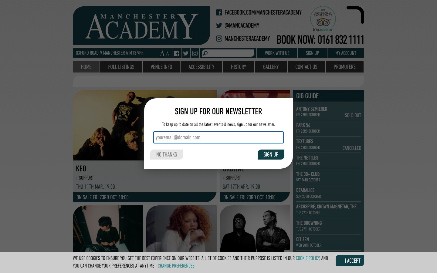 Homepage screenshot of Manchester Academy