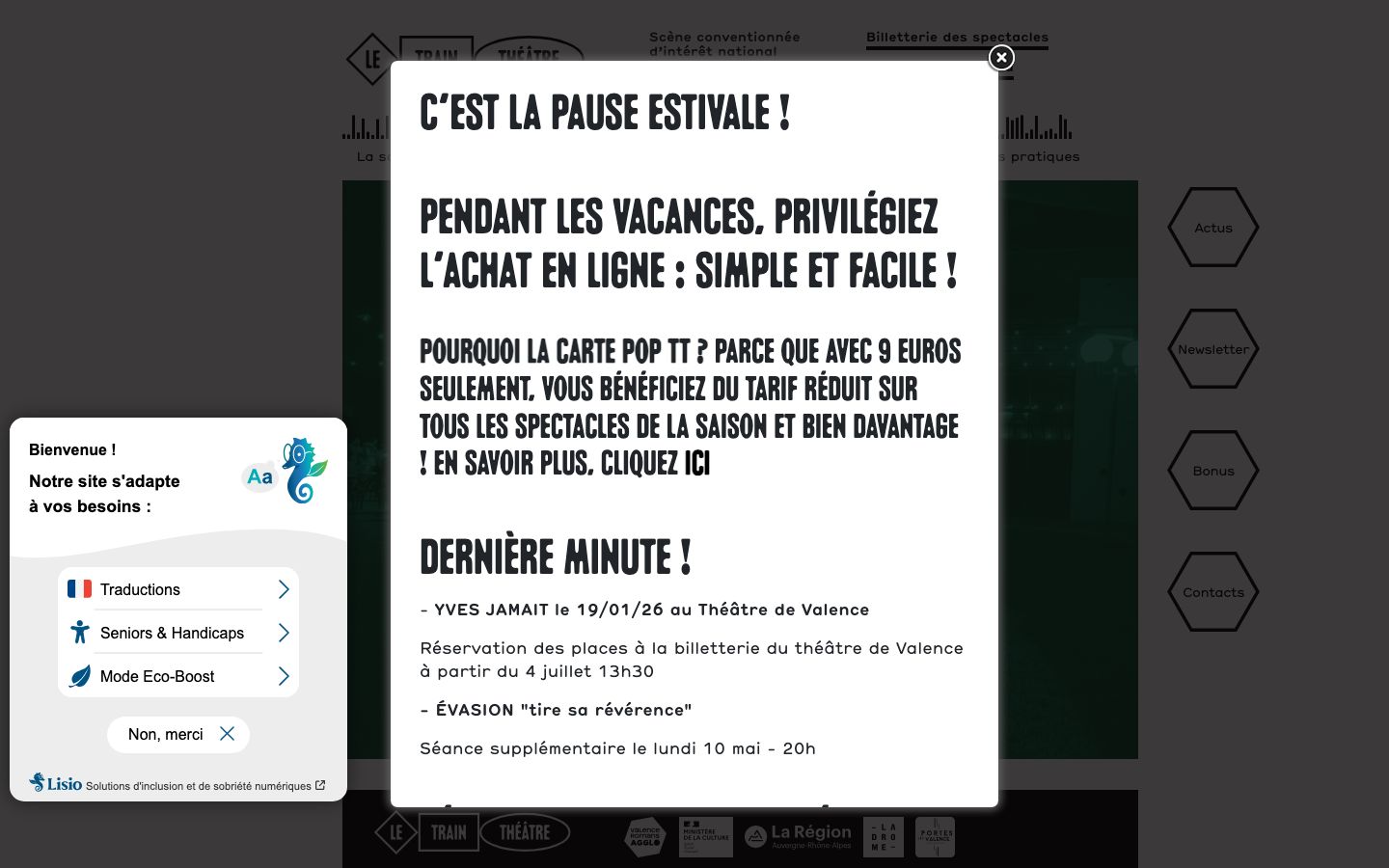 Homepage screenshot of Le Train Théâtre (Portes-lès-Valence)