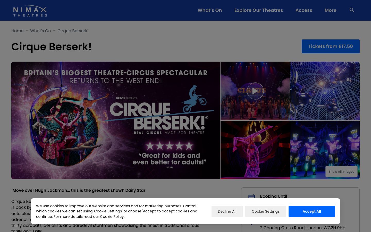 Event detail page screenshot of Nimax Theatres