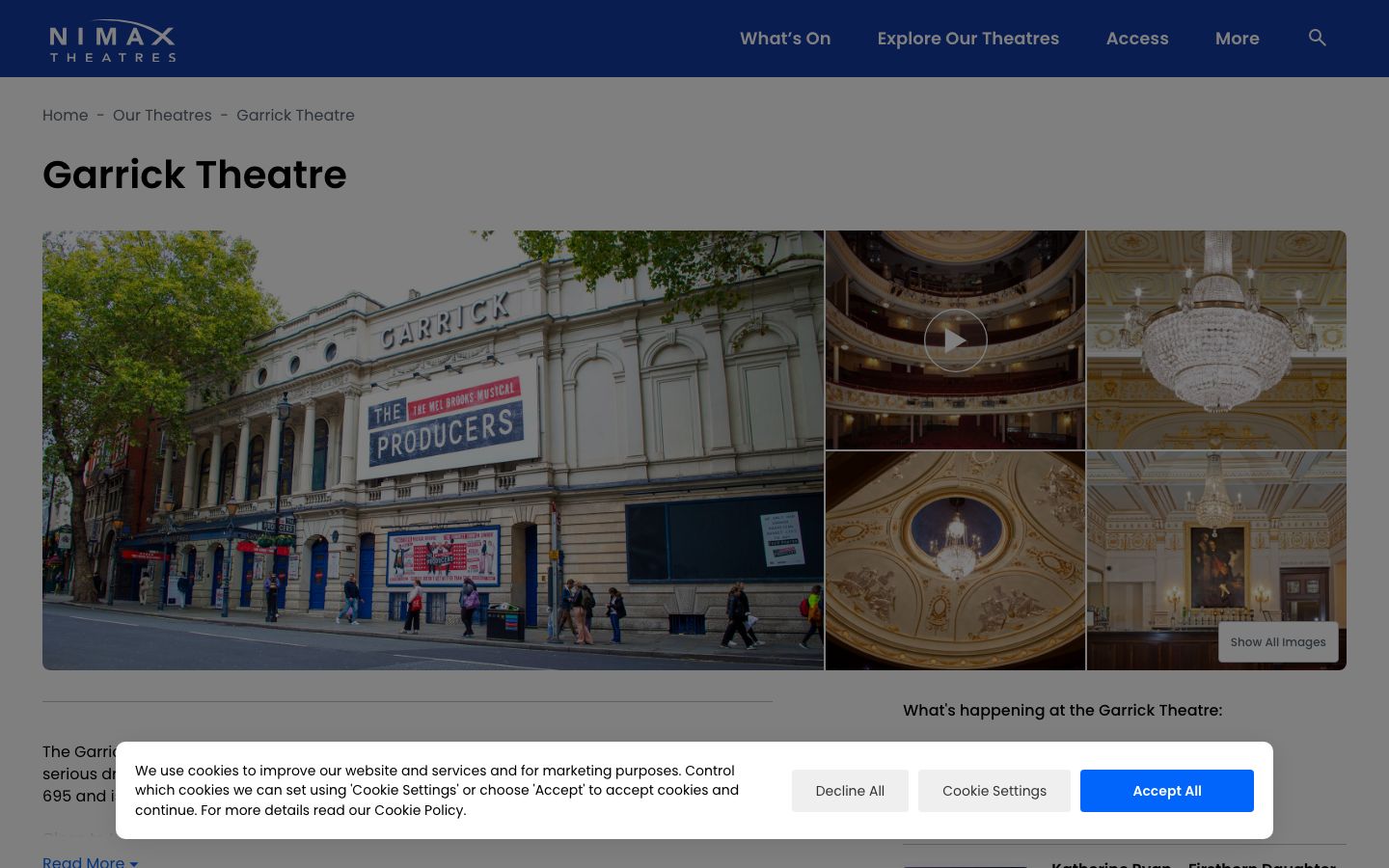 Homepage screenshot of Nimax Theatres