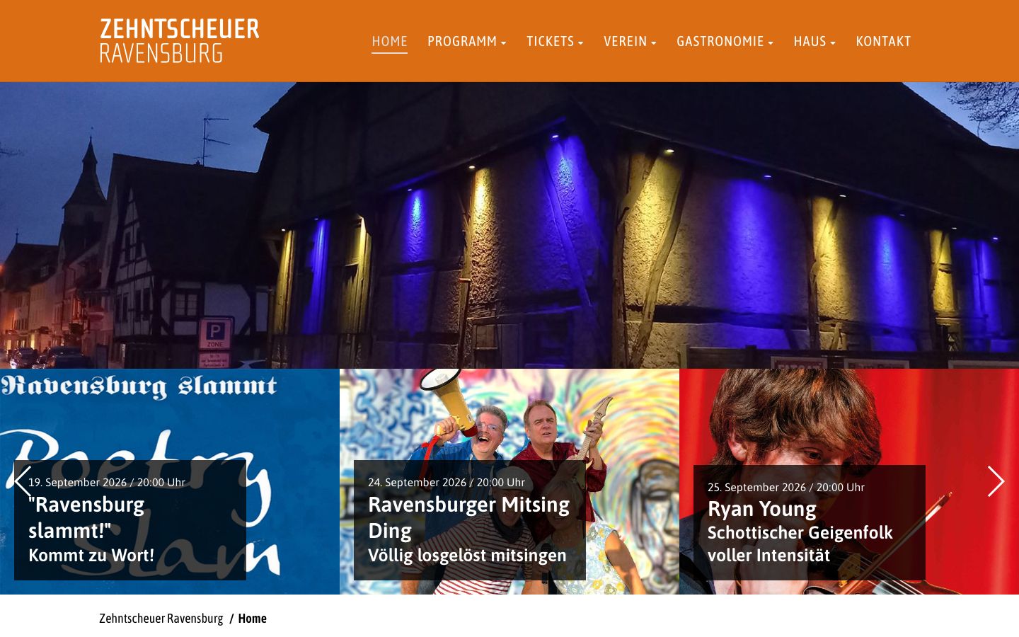 Homepage screenshot of Zehntscheuer Ravensburg