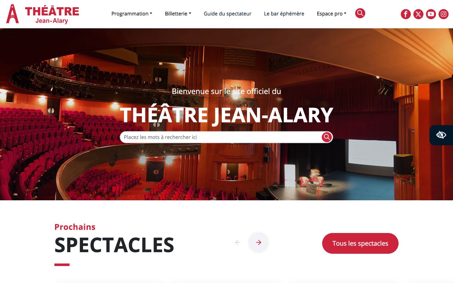 Homepage screenshot of Théâtre Jean-Alary