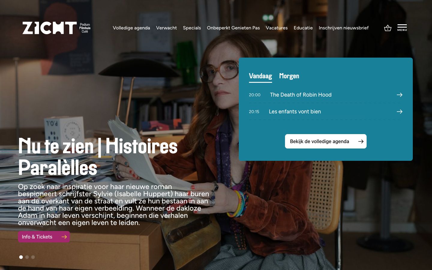 Homepage screenshot of Filmhuis ZICHT