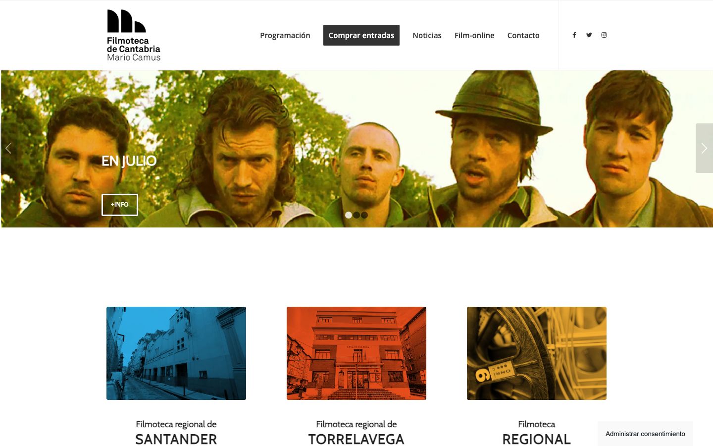 Homepage screenshot of Filmoteca de Cantabria Mario Camus | Santander | Torrelavega | Región