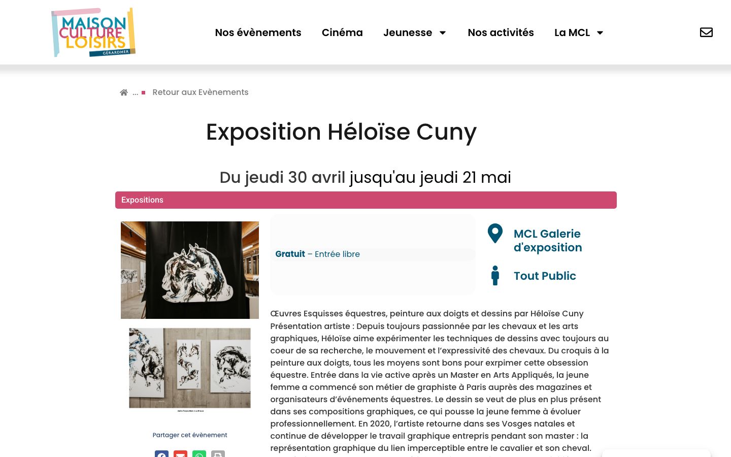 Event detail page screenshot of MCL de Gérardmer