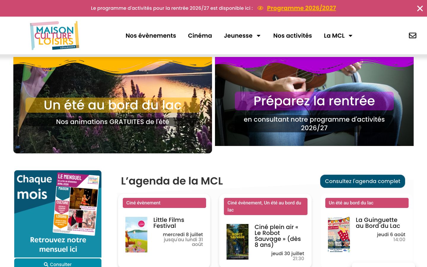 Homepage screenshot of MCL de Gérardmer