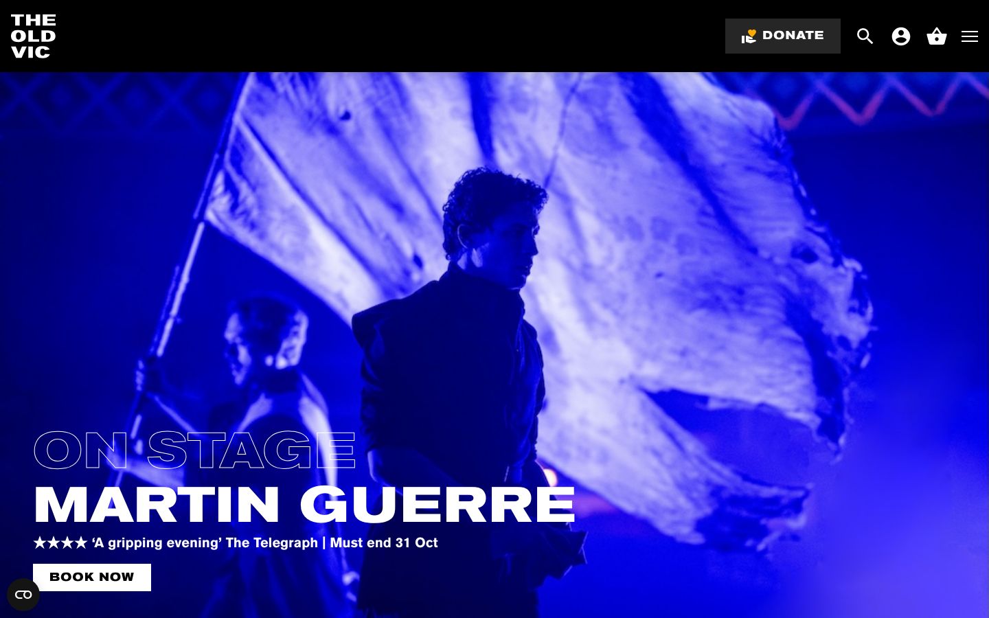 Homepage screenshot of Old Vic Theatre