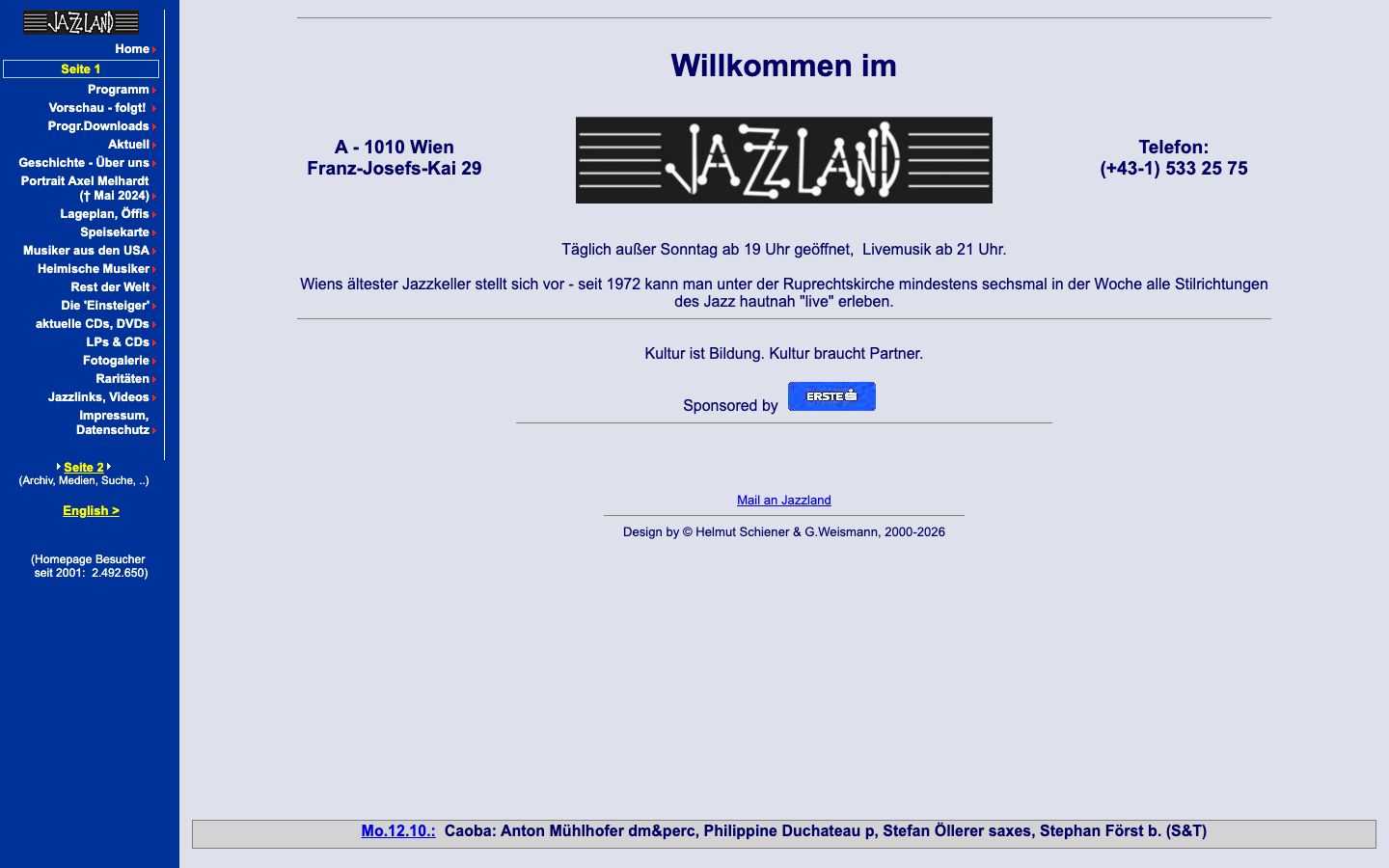 Homepage screenshot of JAZZLAND WIEN
