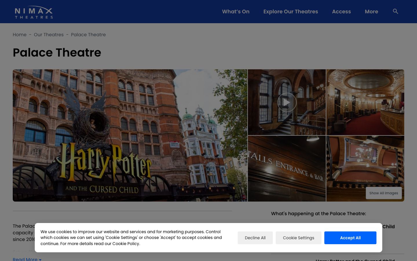 Homepage screenshot of Nimax Theatres