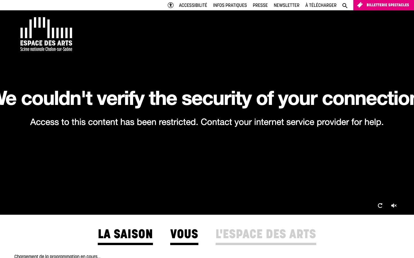Homepage screenshot of Espace des Arts
