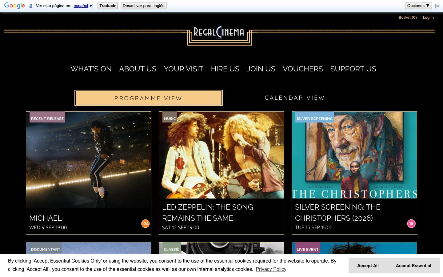 Homepage screenshot of Regal Cinema, Fordingbridge