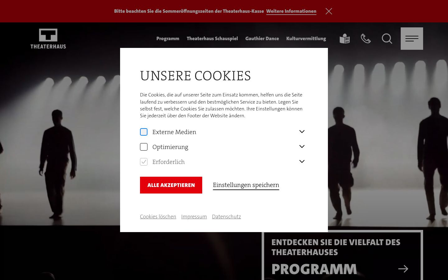 Homepage screenshot of Theaterhaus Stuttgart