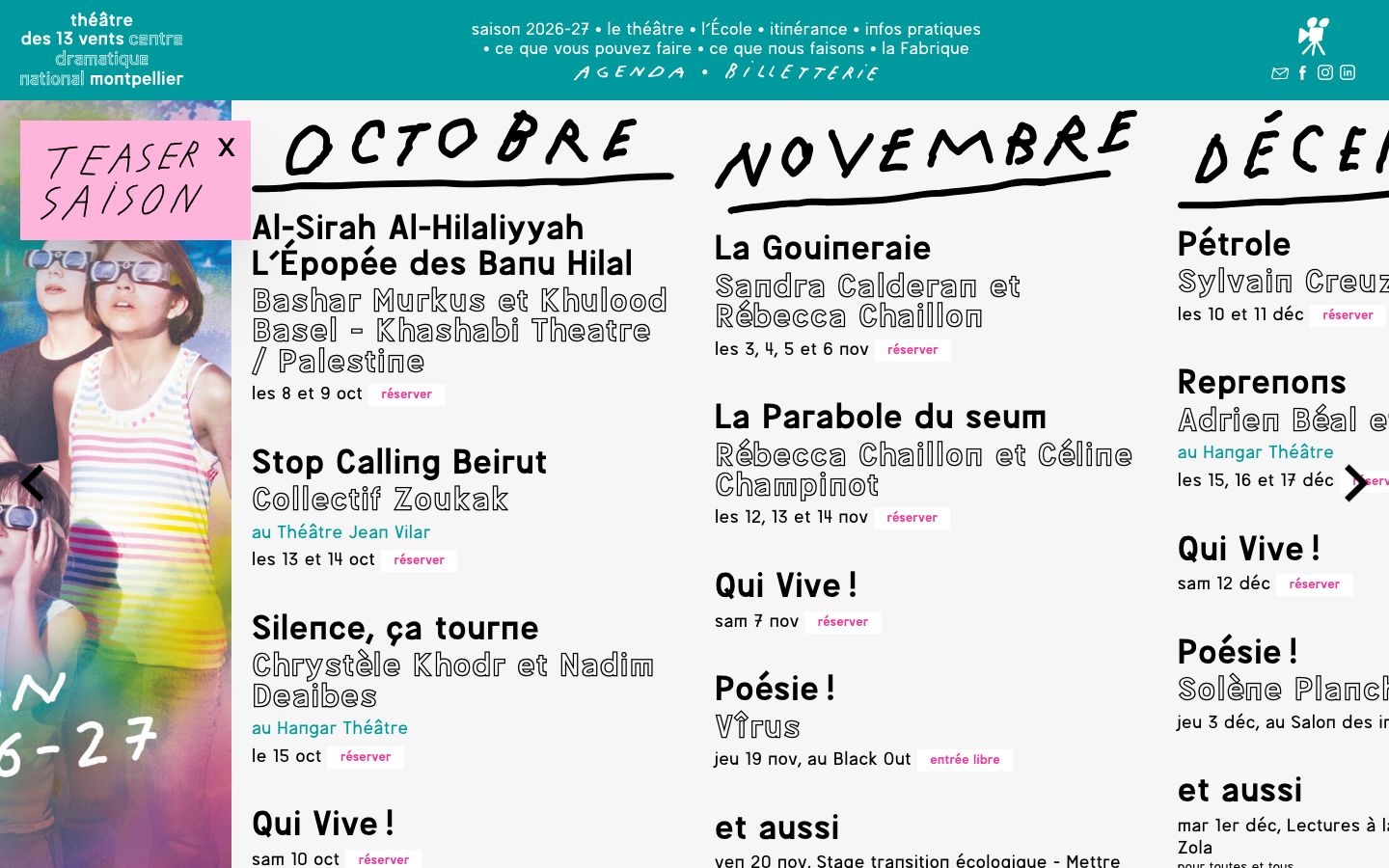 Homepage screenshot of Théâtre des 13 vents