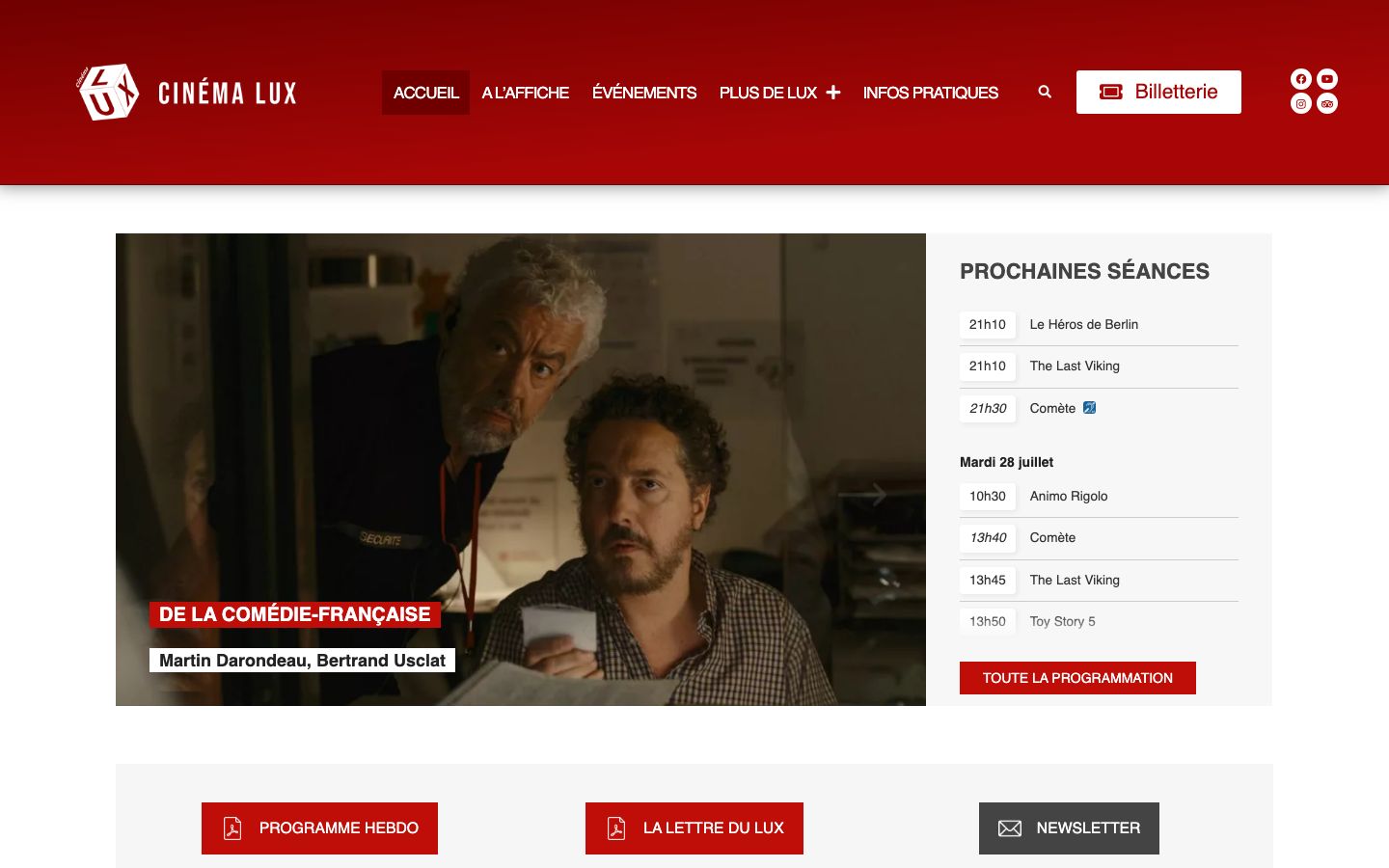 Homepage screenshot of Cinéma LUX