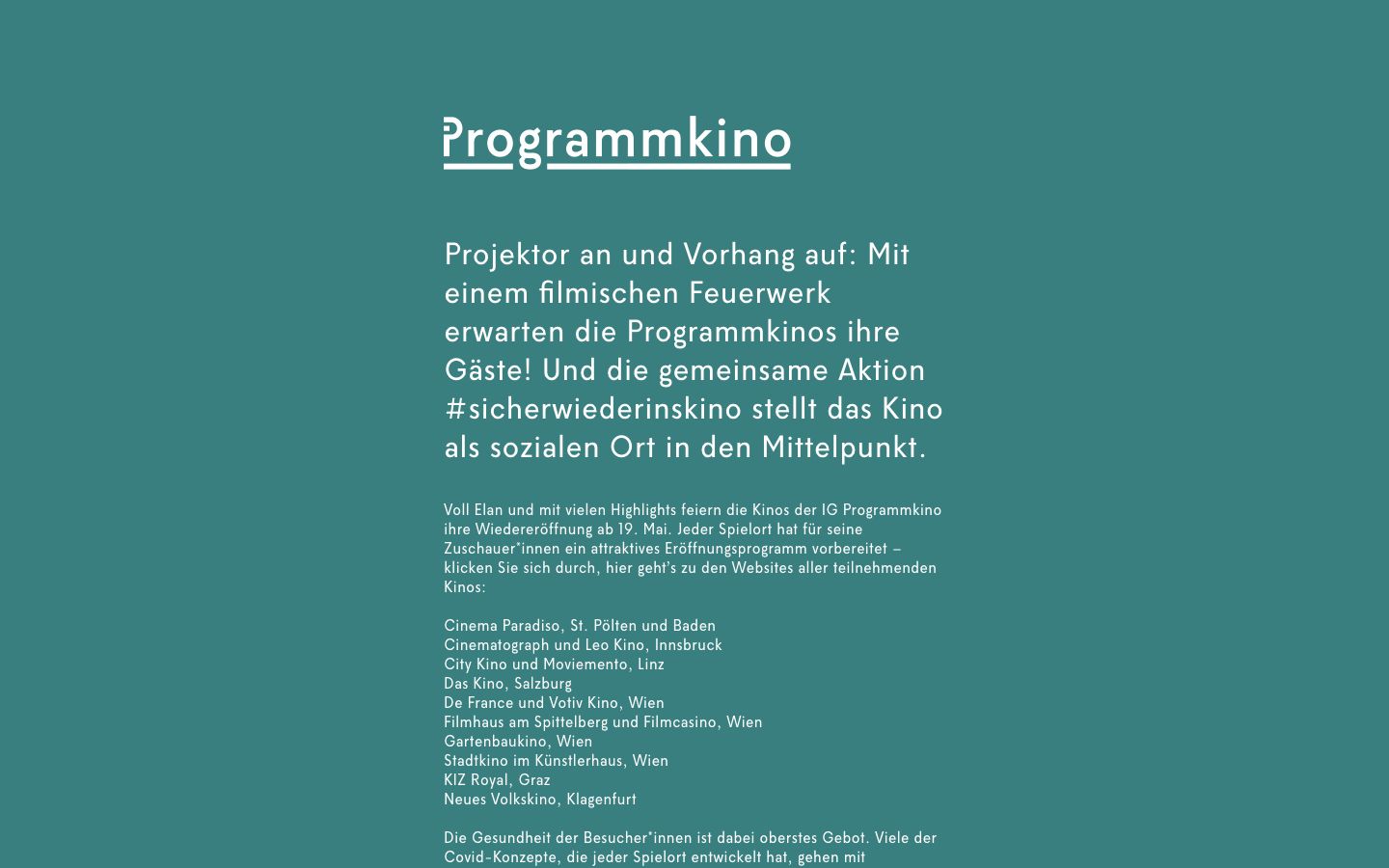 Homepage screenshot of Programmkino