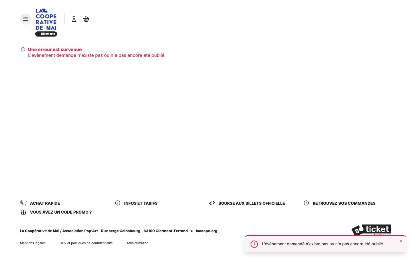 Event detail page screenshot of Clermont Auvergne Opéra