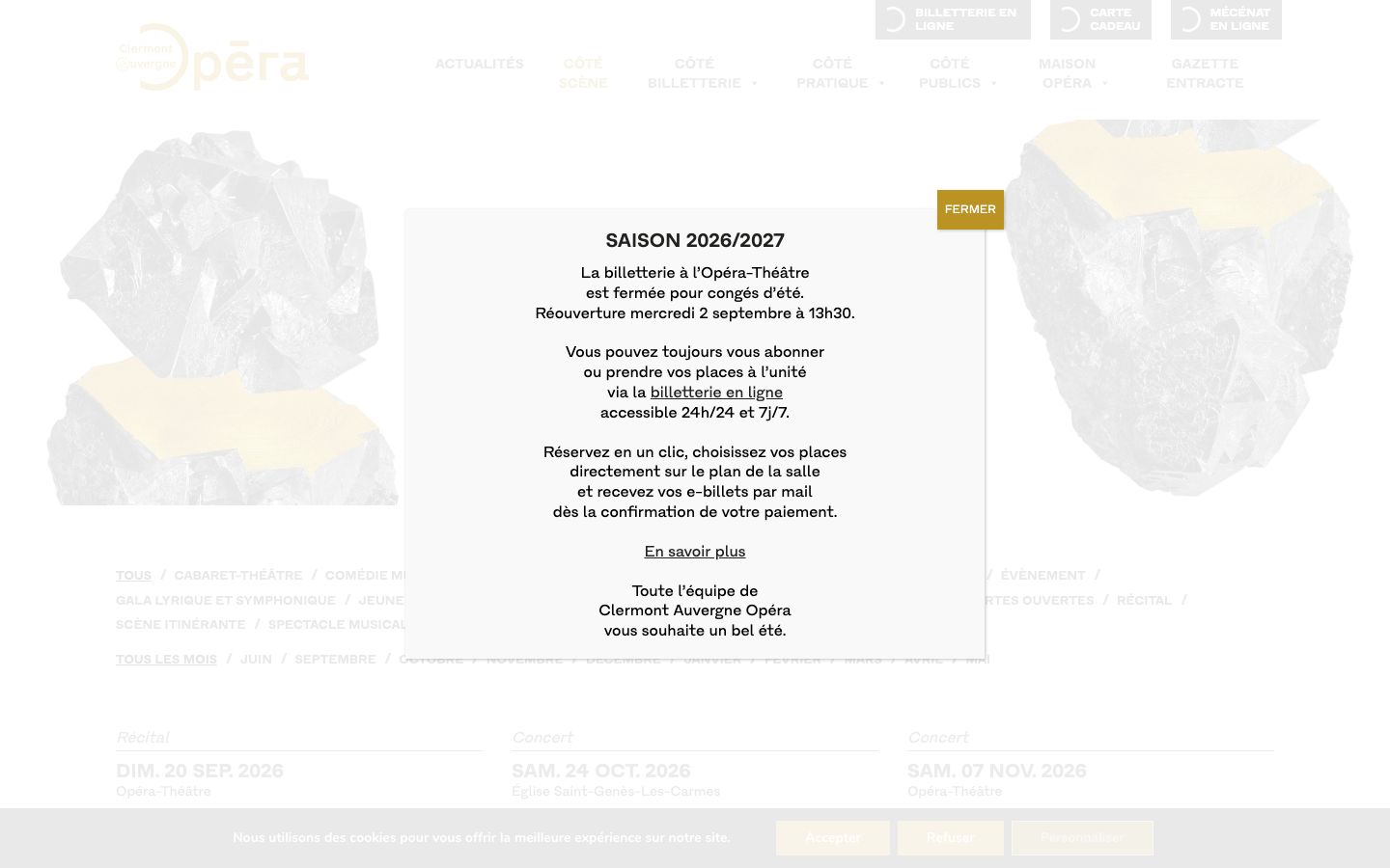 Homepage screenshot of Clermont Auvergne Opéra