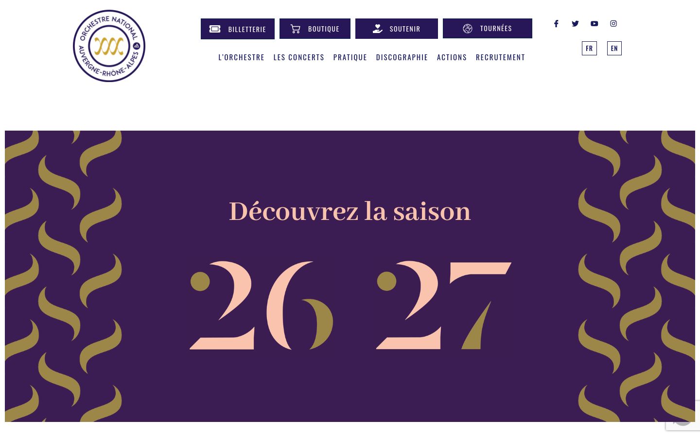 Homepage screenshot of Orchestre national Auvergne-Rhône-Alpes
