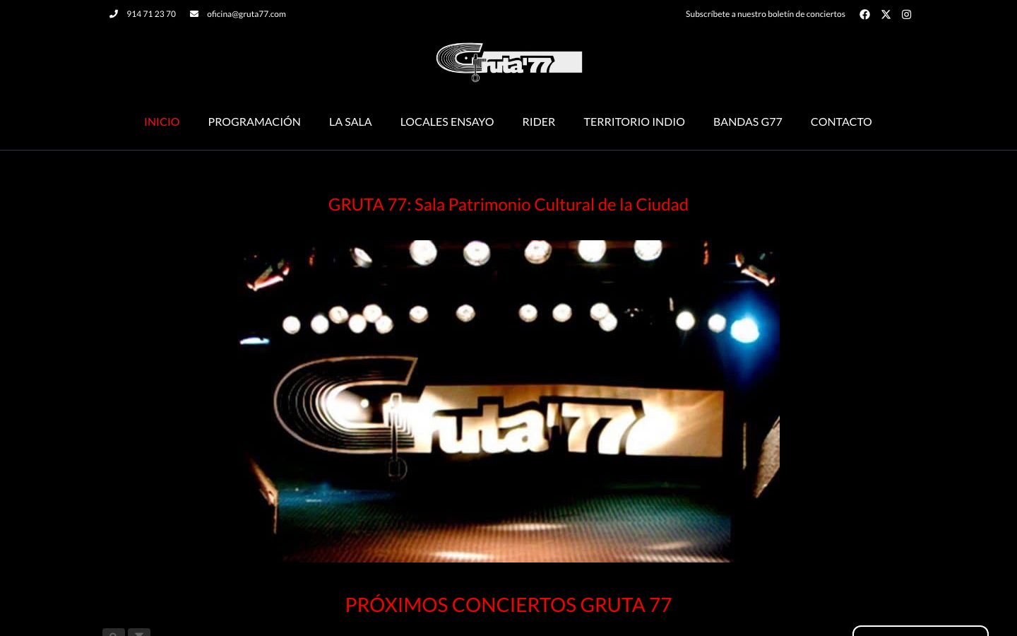 Homepage screenshot of Gruta 77