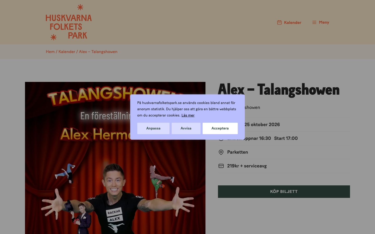 Event detail page screenshot of Huskvarna Folkets Park