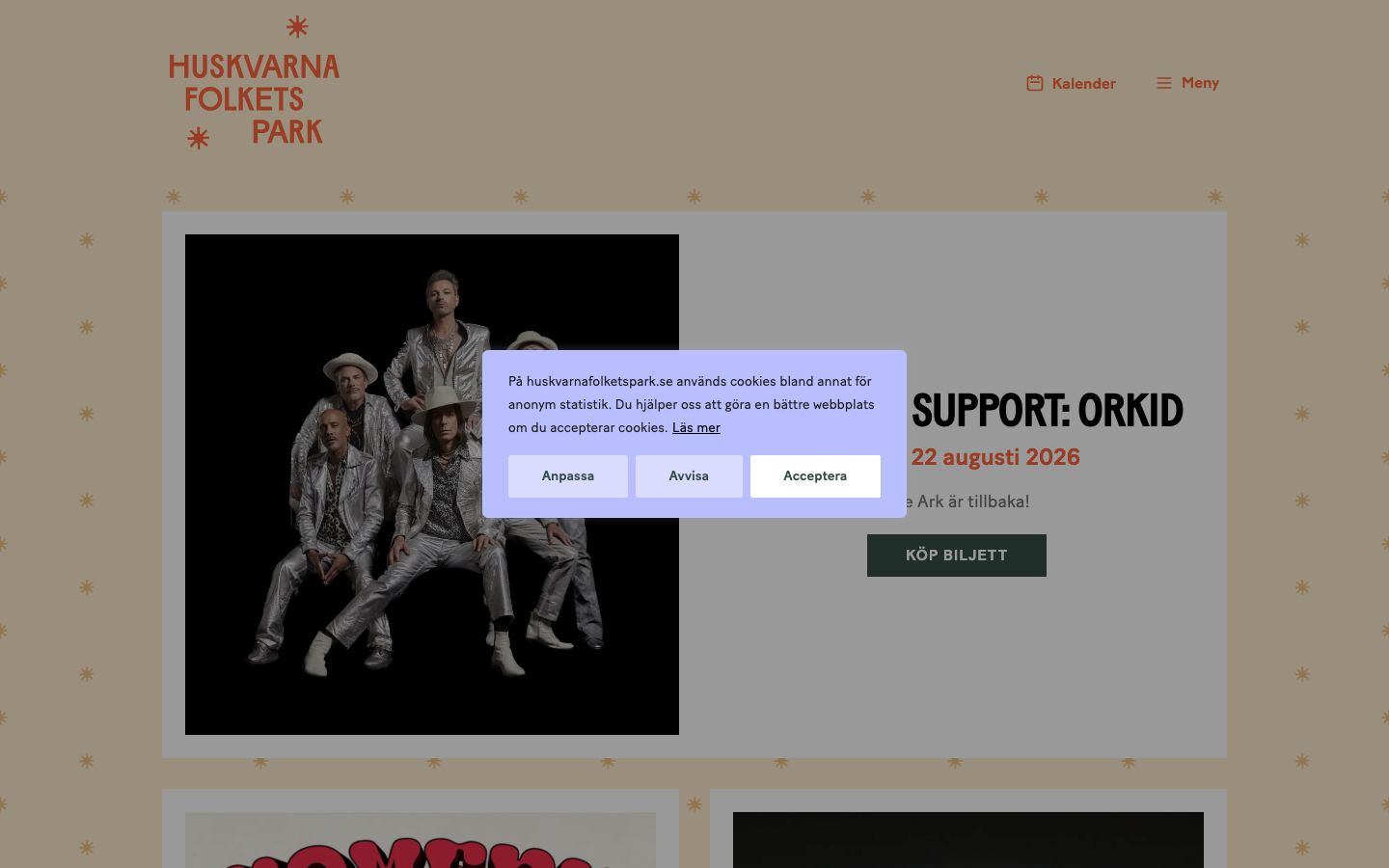 Homepage screenshot of Huskvarna Folkets Park