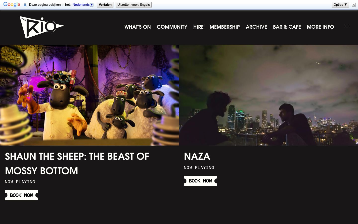 Homepage screenshot of Rio Cinema