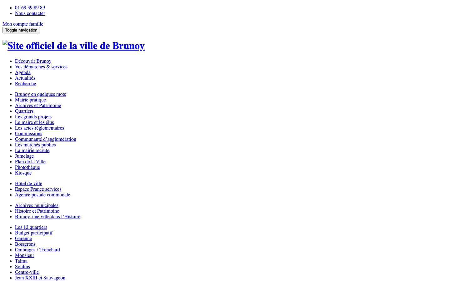 Homepage screenshot of Site officiel de la ville de Brunoy