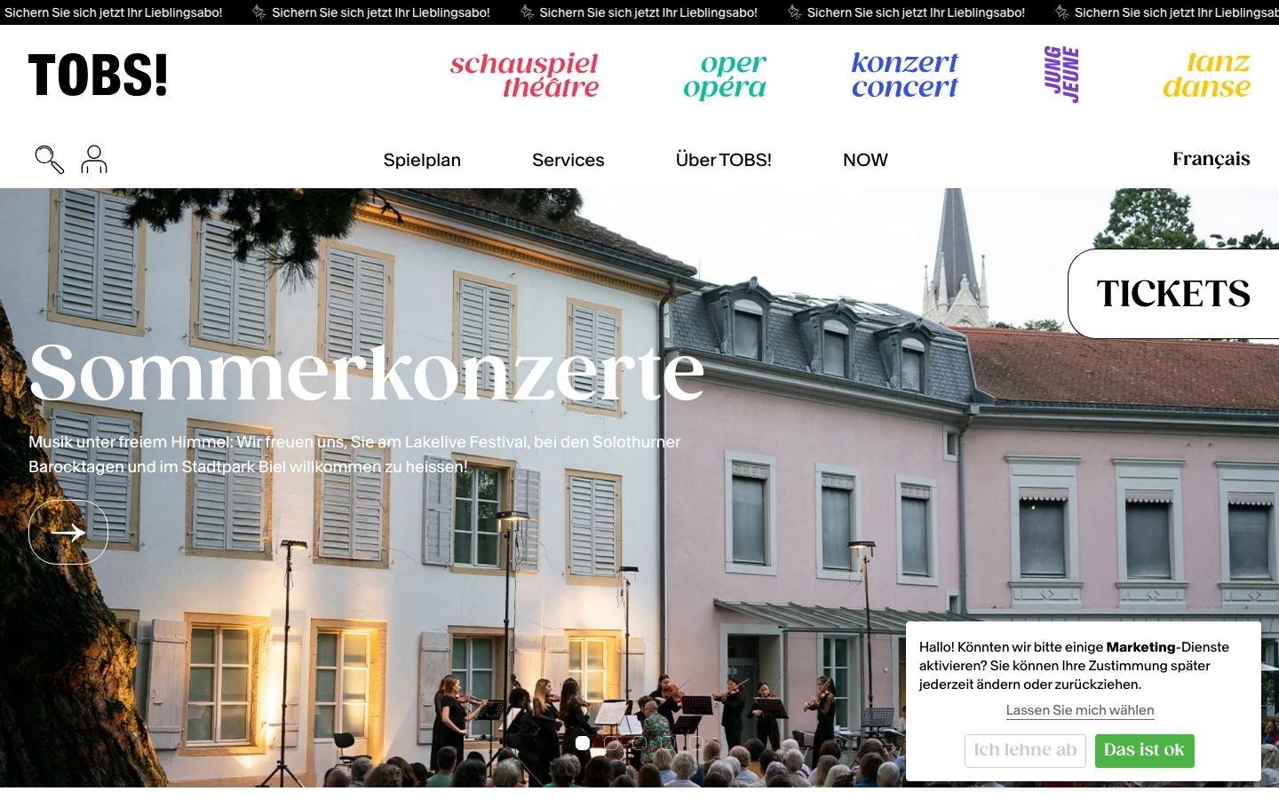 Homepage screenshot of TOBS! - Theater Orchester Biel Solothurn