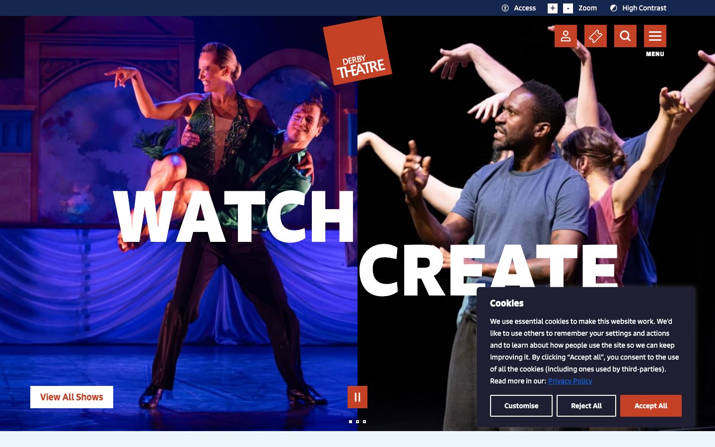 Homepage screenshot of Derby Theatre