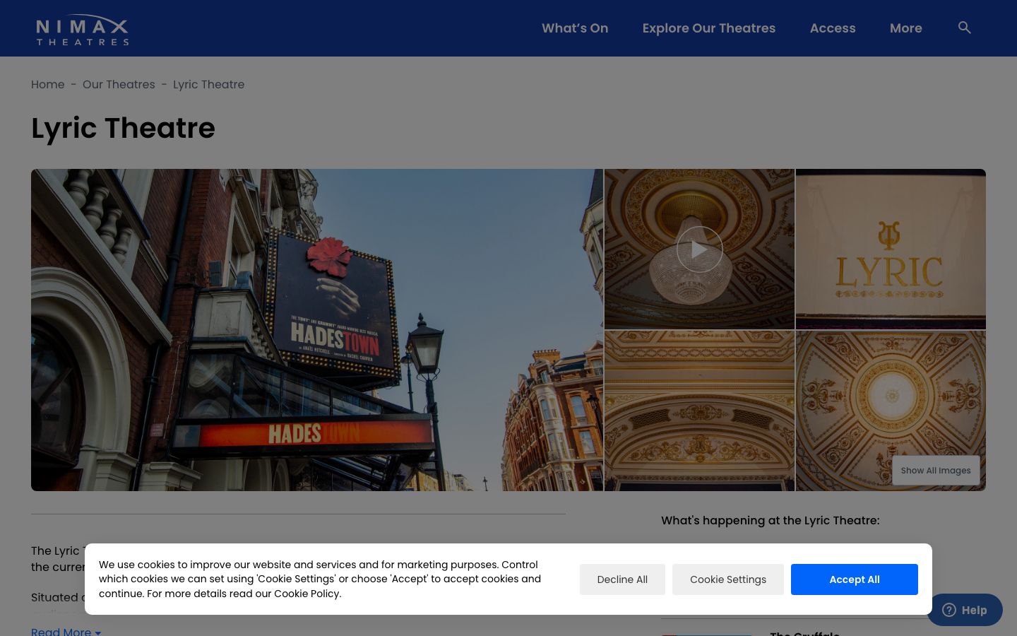 Homepage screenshot of Nimax Theatres