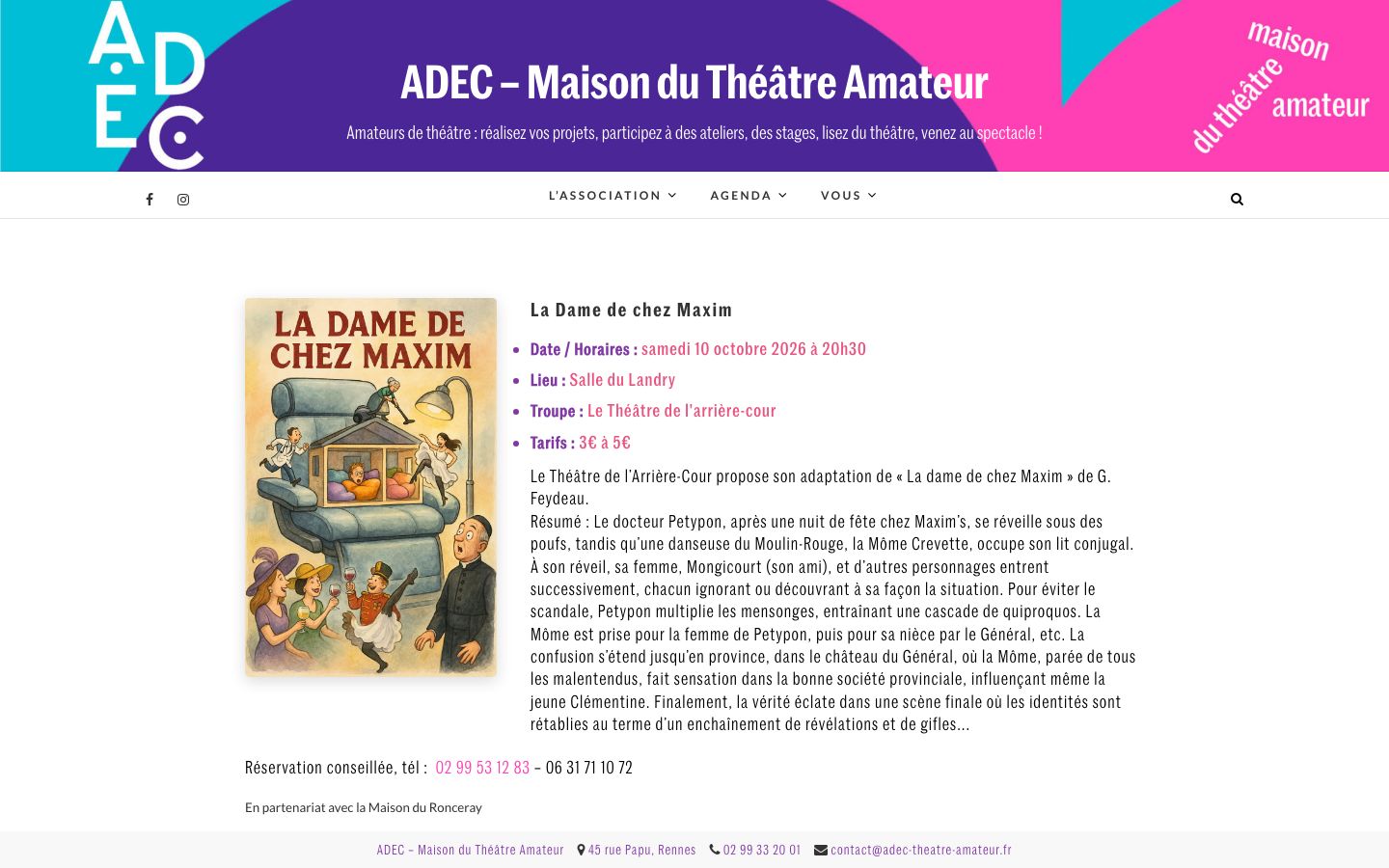 Event detail page screenshot of ADEC – Maison du Théâtre Amateur