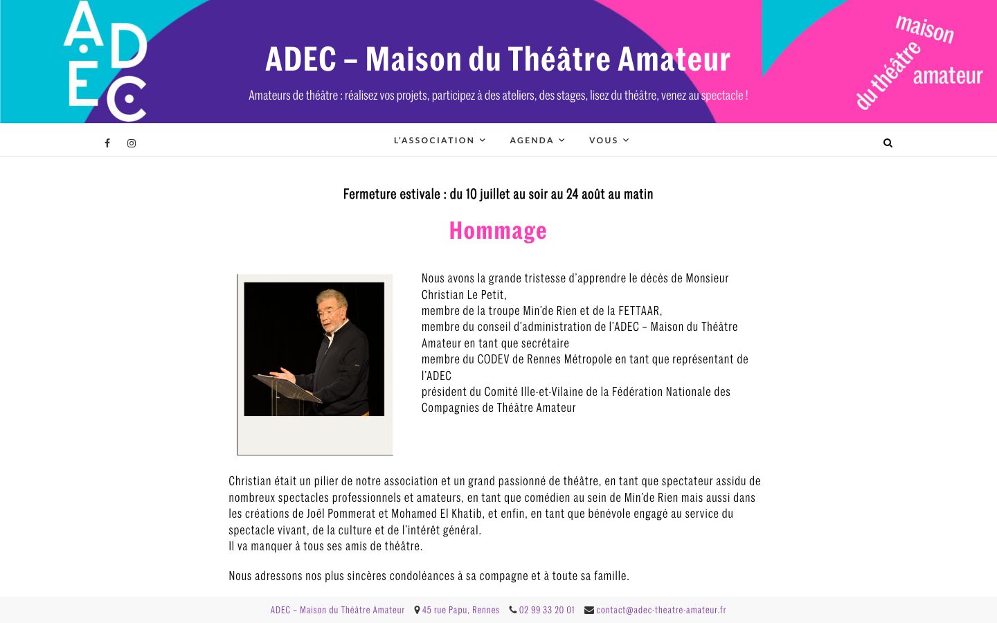 Homepage screenshot of ADEC – Maison du Théâtre Amateur