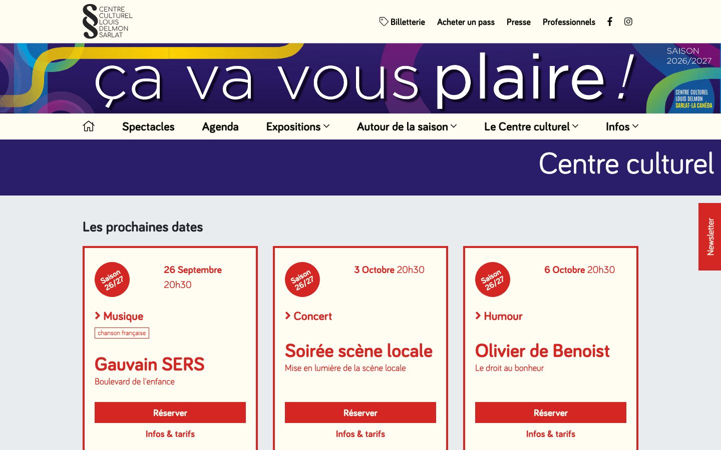 Homepage screenshot of Centre culturel Louis Delmon