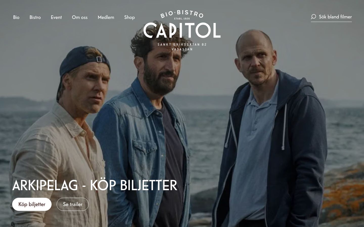 Homepage screenshot of Bio & Bistro Capitol Stockholm