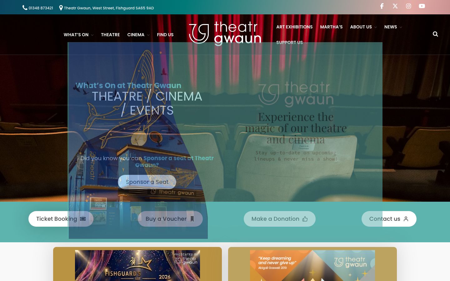Homepage screenshot of Theatr Gwaun