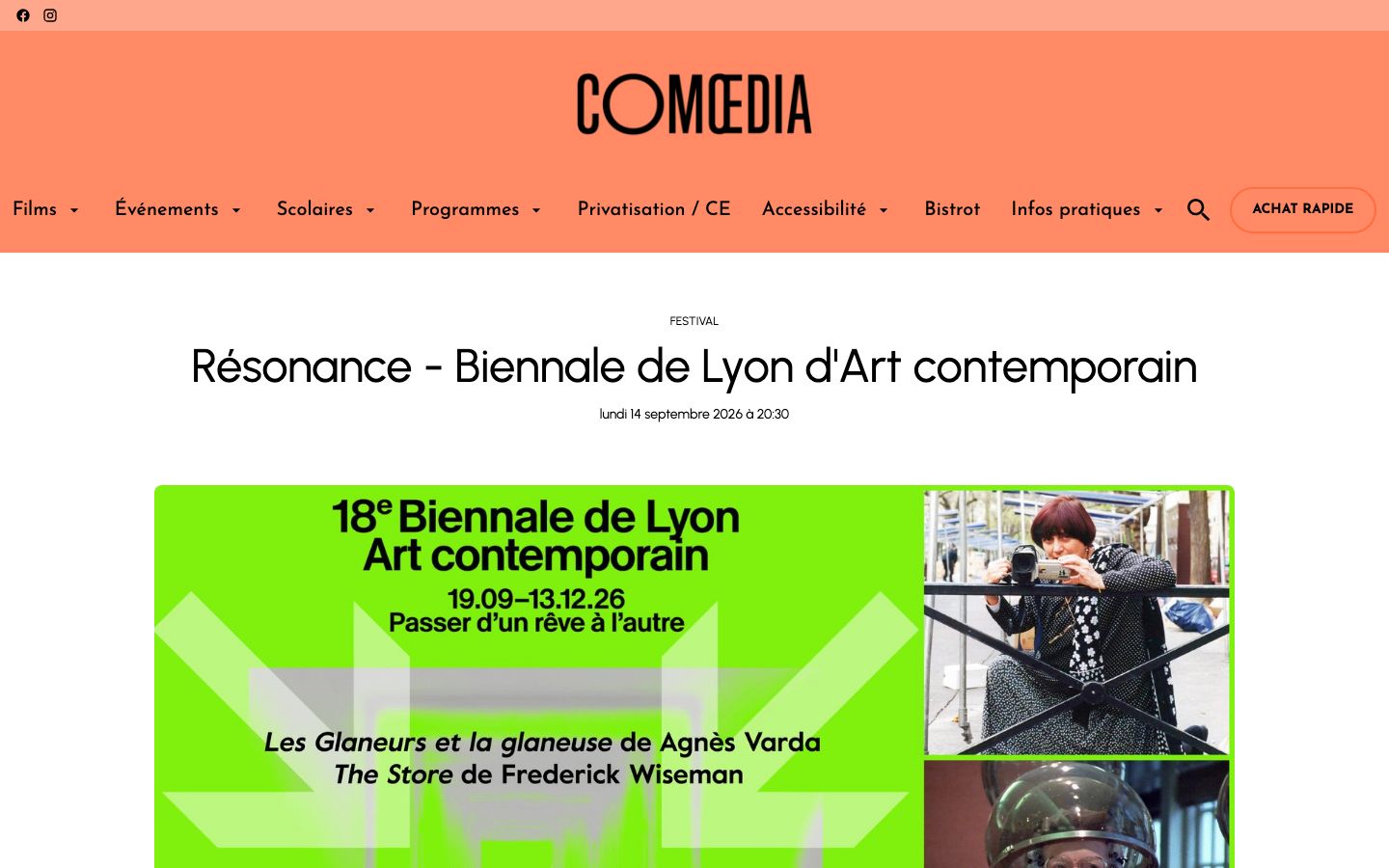 Event detail page screenshot of Cinéma Comoedia
