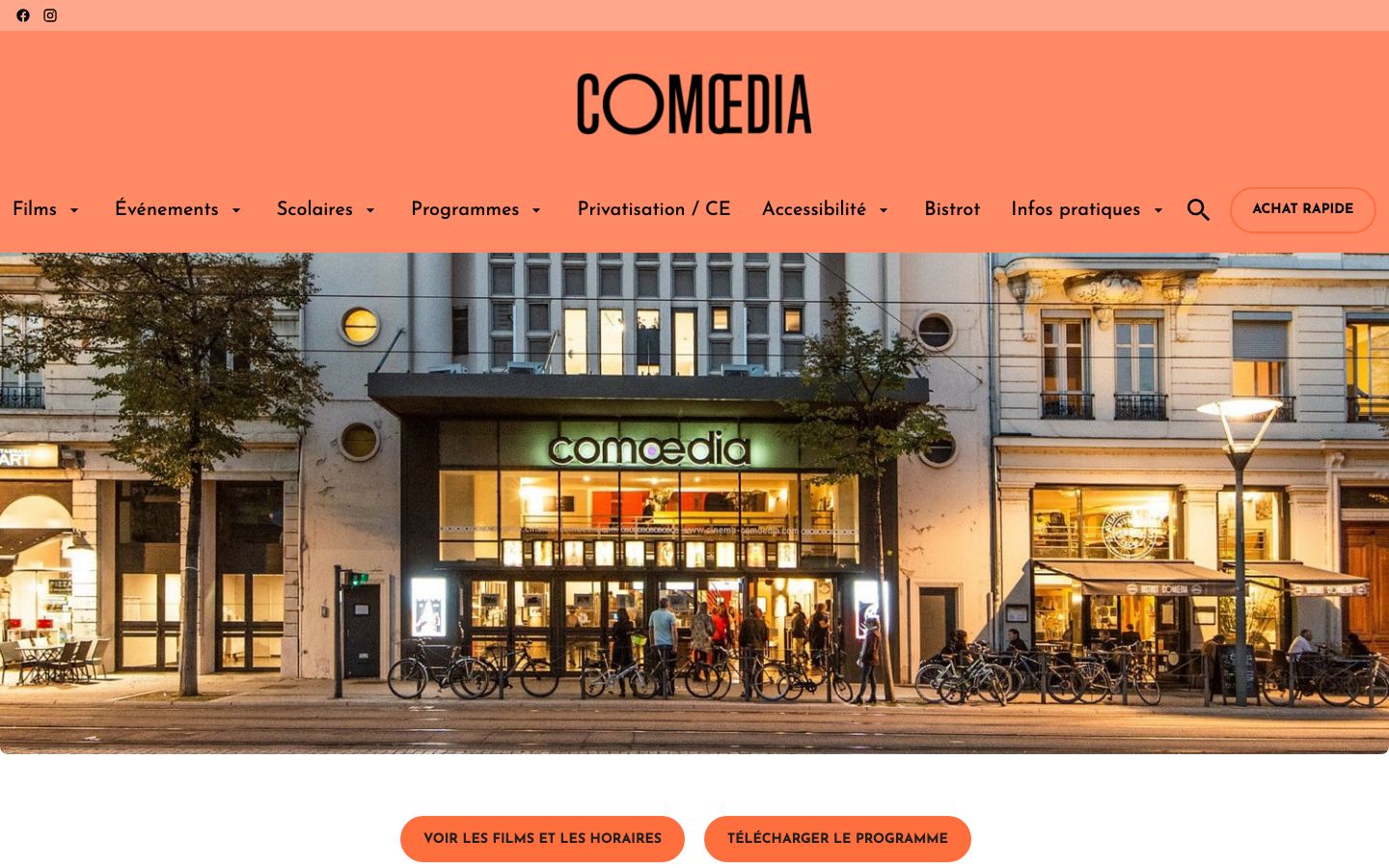 Homepage screenshot of Cinéma Comoedia