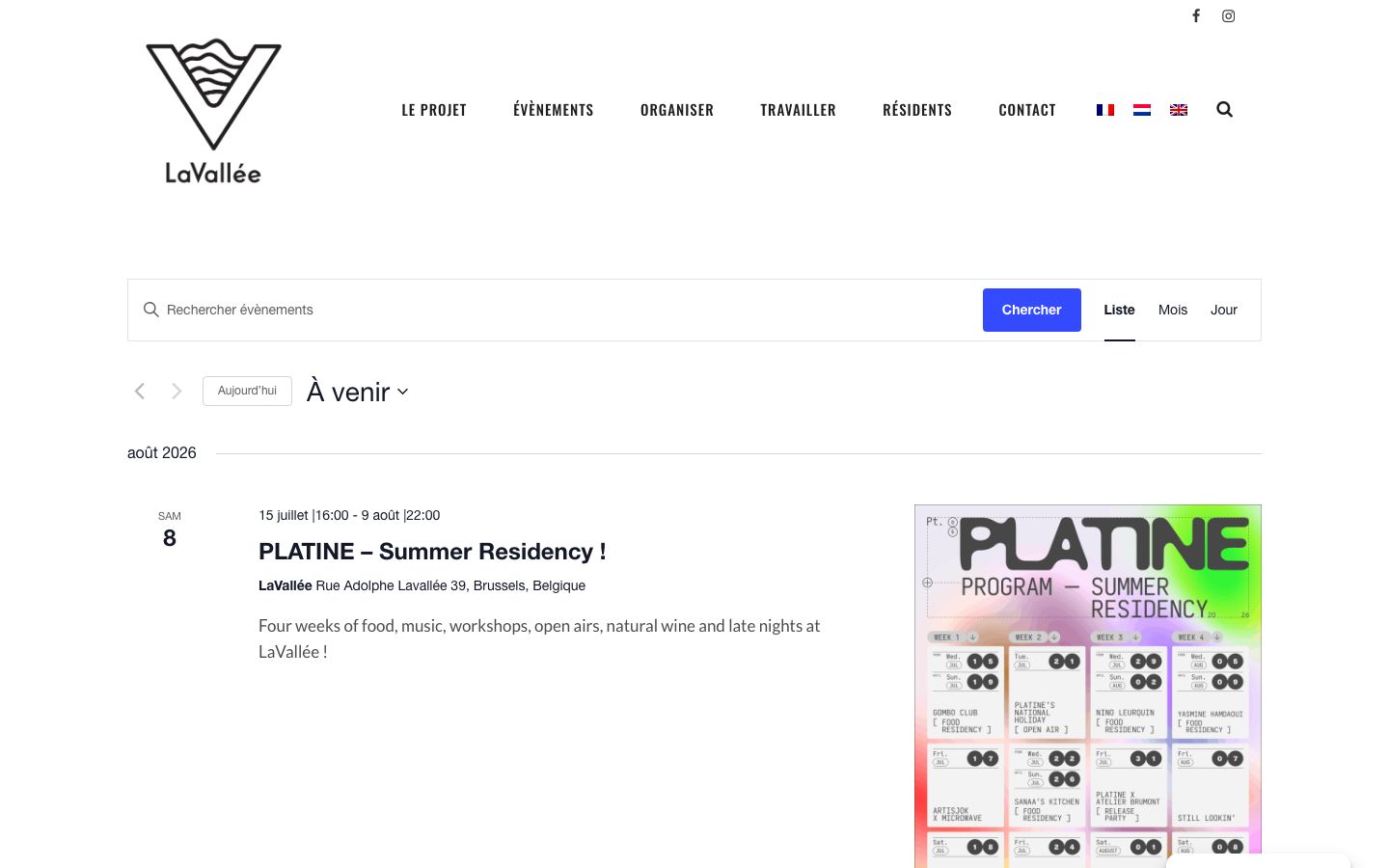 Event detail page screenshot of LaVallee