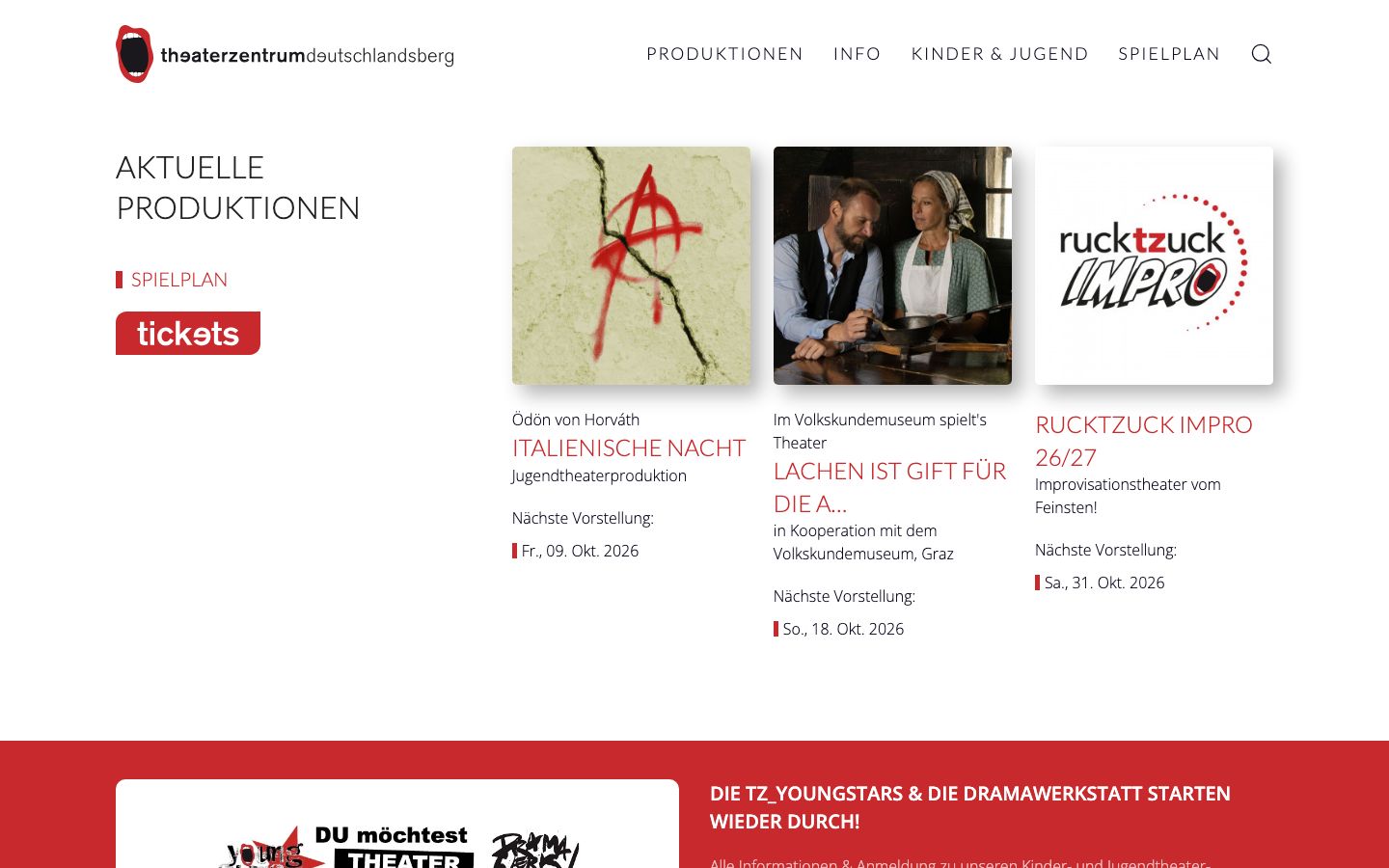 Homepage screenshot of theaterzentrum deutschlandsberg