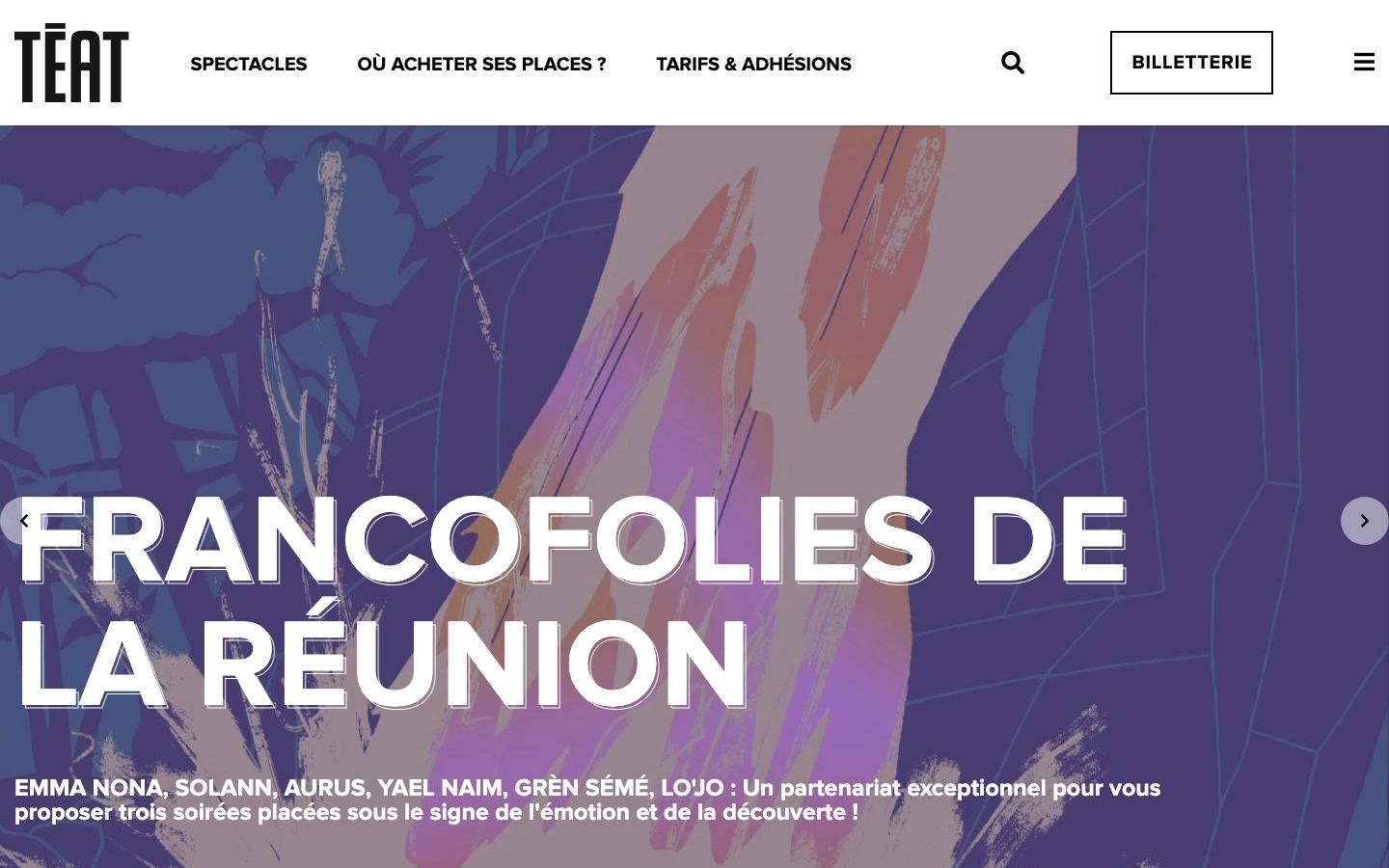 Homepage screenshot of Théâtre, Spectacles - La Réunion