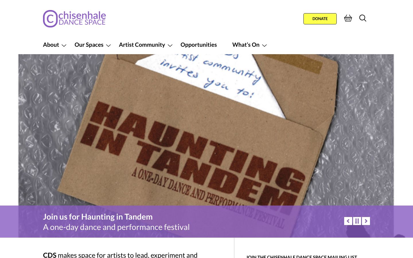 Homepage screenshot of Chisenhale Dance Space