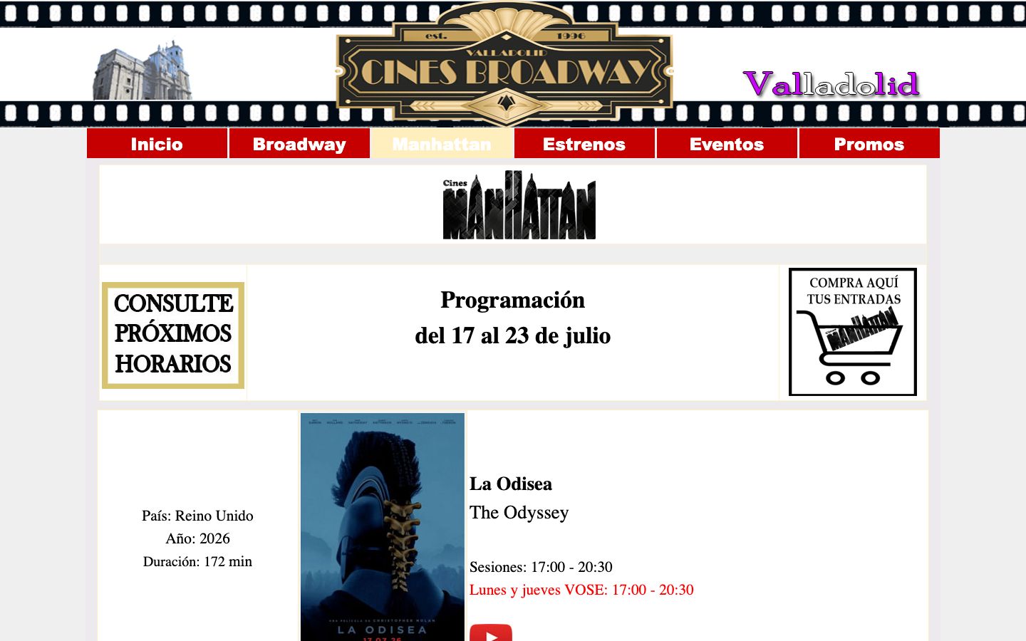 Homepage screenshot of Cines Broadway (Manhattan)