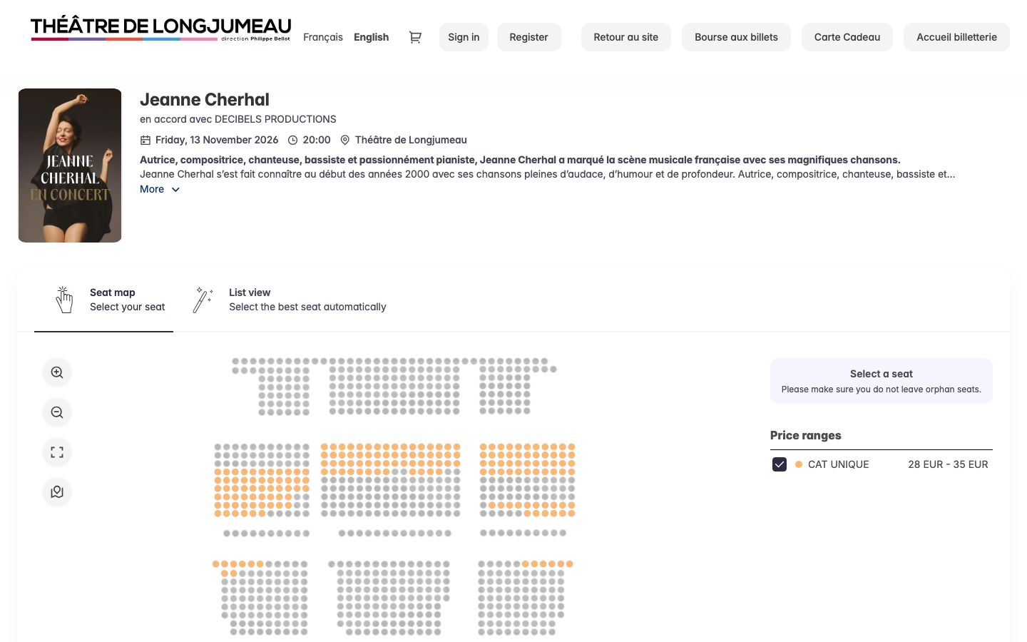 Event detail page screenshot of Théâtre de Longjumeau