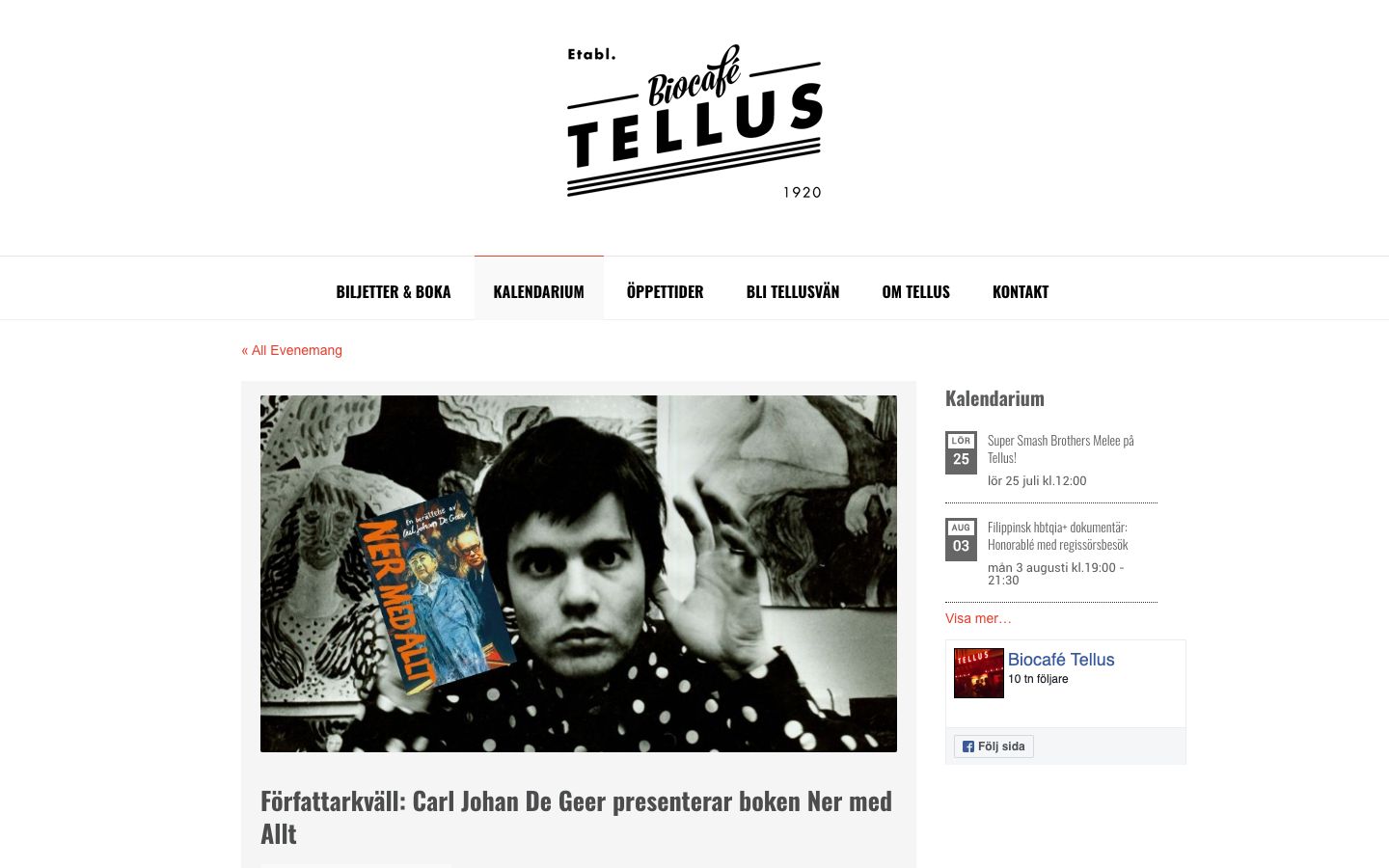 Event detail page screenshot of Biocafé Tellus