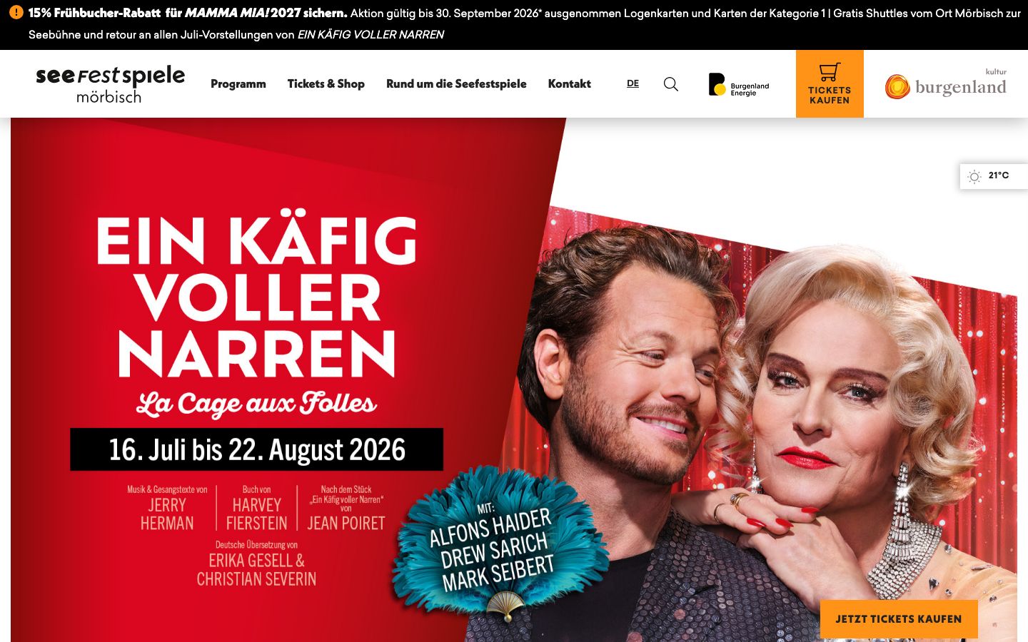 Homepage screenshot of Seefestspiele Mörbisch