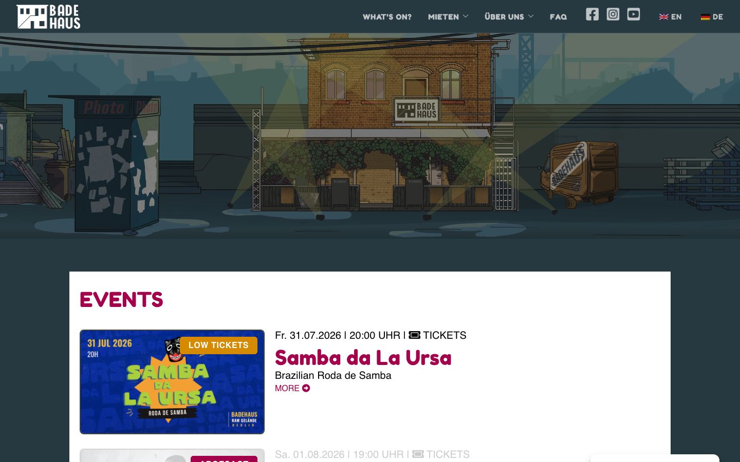 Homepage screenshot of Badehaus Berlin
