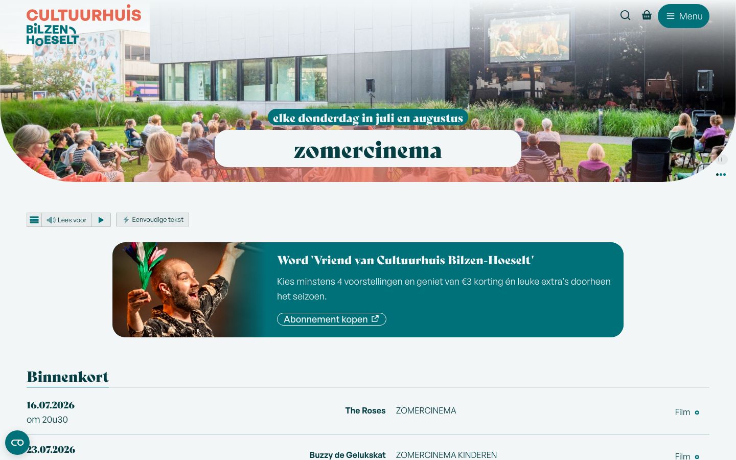 Homepage screenshot of Cultuurcentrum Bilzen-Hoeselt