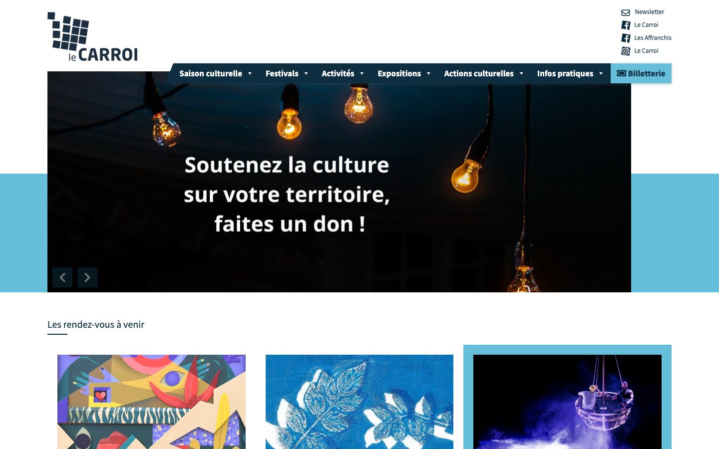 Homepage screenshot of Le Carroi — Activités & spectacles — La Flèche