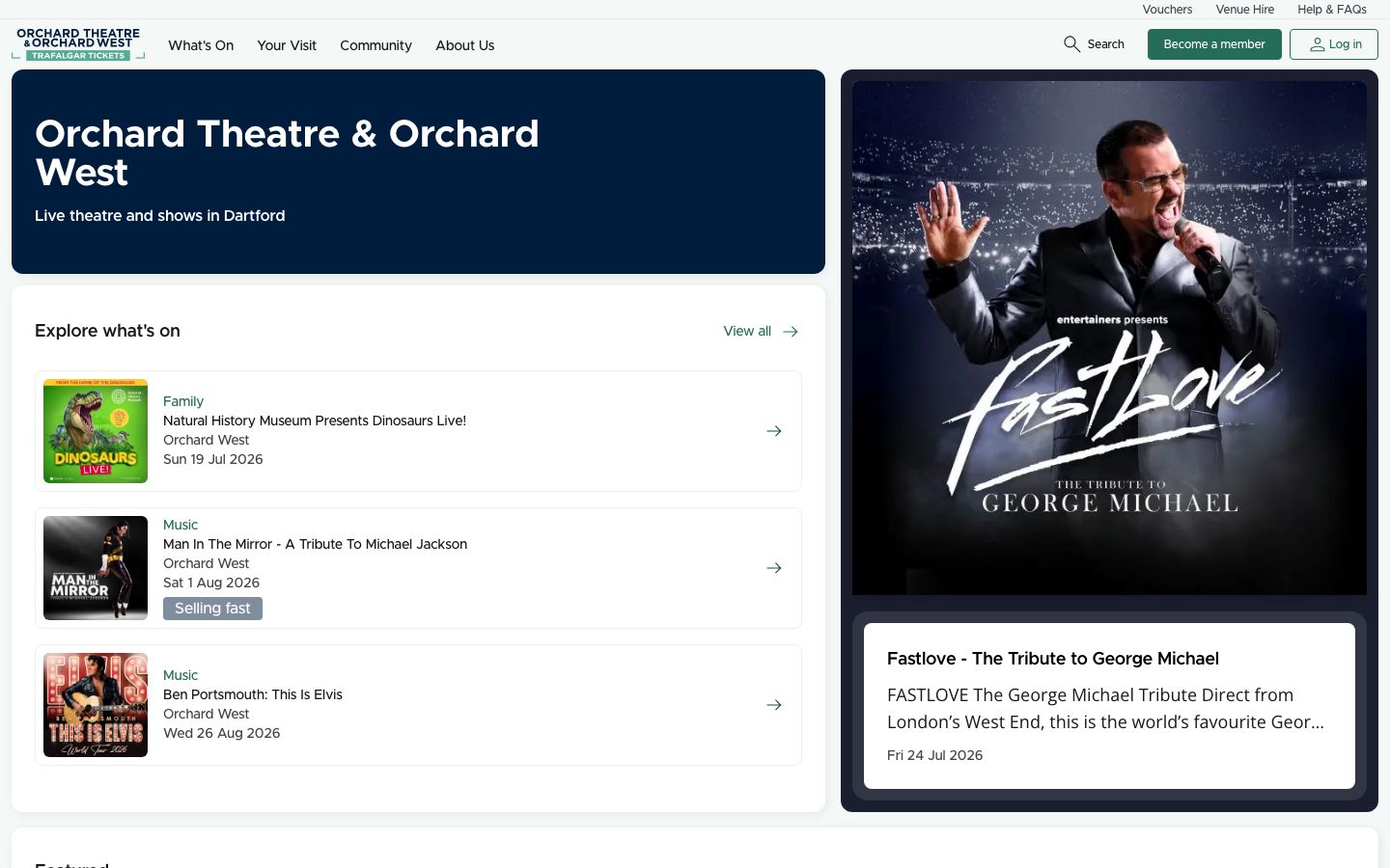 Homepage screenshot of Orchard Theatre & Orchard West